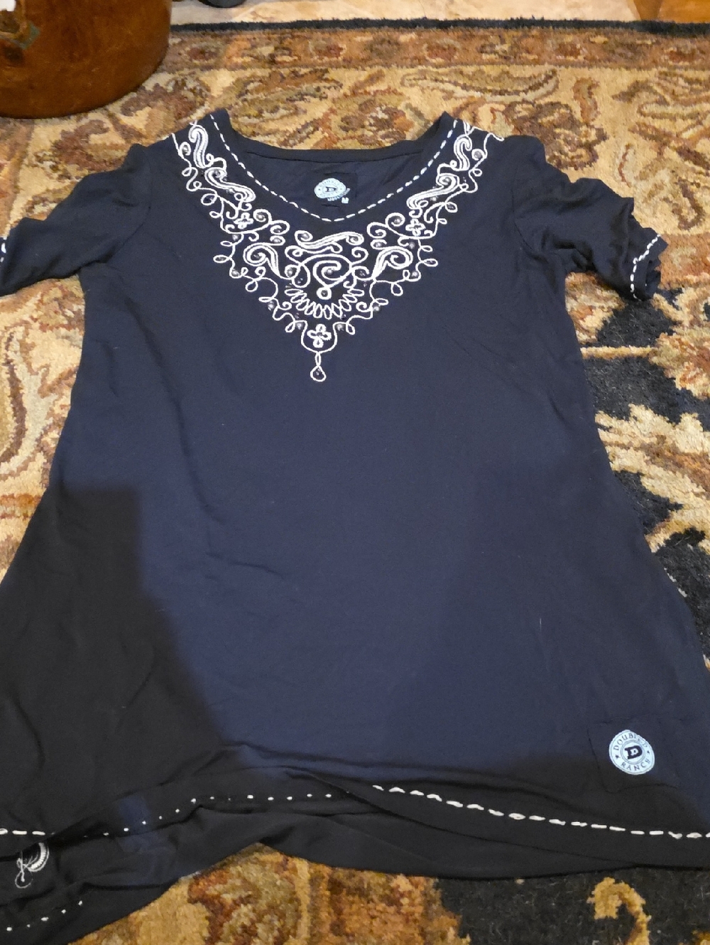 Double D Women's Black Embroidered V-Neck Top
